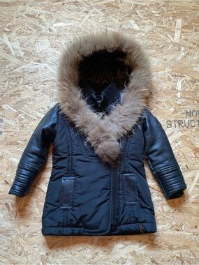 RUDSAK Black Kids Puffer Jacket with Brown Faux Fur Hood